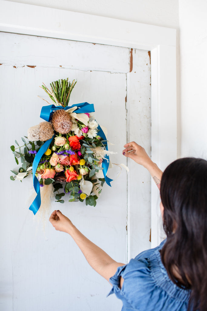 a floral door swag to dry step by step by Gorgeous and Green