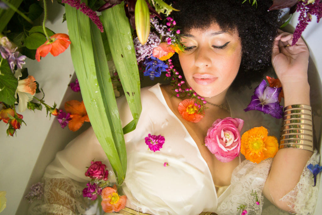 Floral Photoshoot by Gorgeous and Green in a clawfoot Bathtub