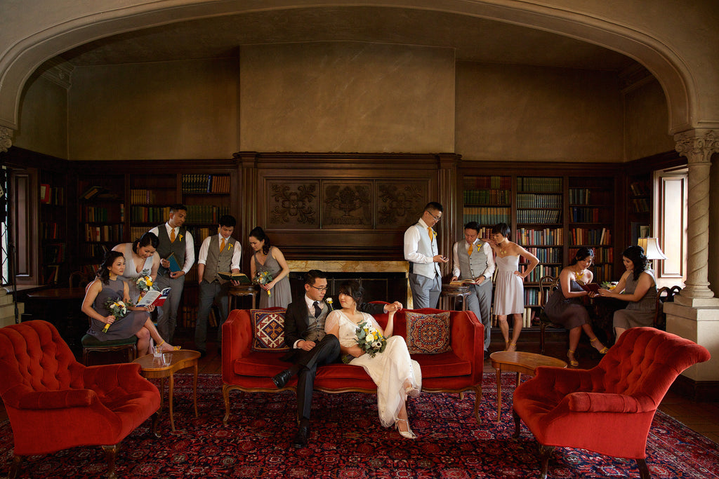 Bridal Party in the parlour at the Berkeley City Club with Gorgeous and Green florals