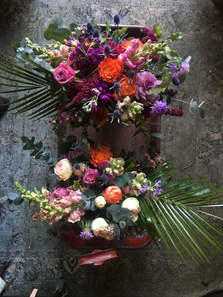 Arrangements by Gorgeous and Green in the little red wagon