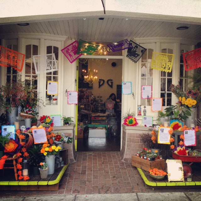 Front of the College Ave Gorgeous and Green Boutique during Day of the Dead.