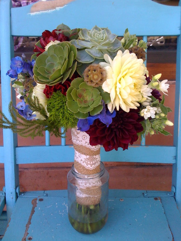 succulent bridal bouquet for a local wedding at the UC Botanical Garden by Gorgeous and Green