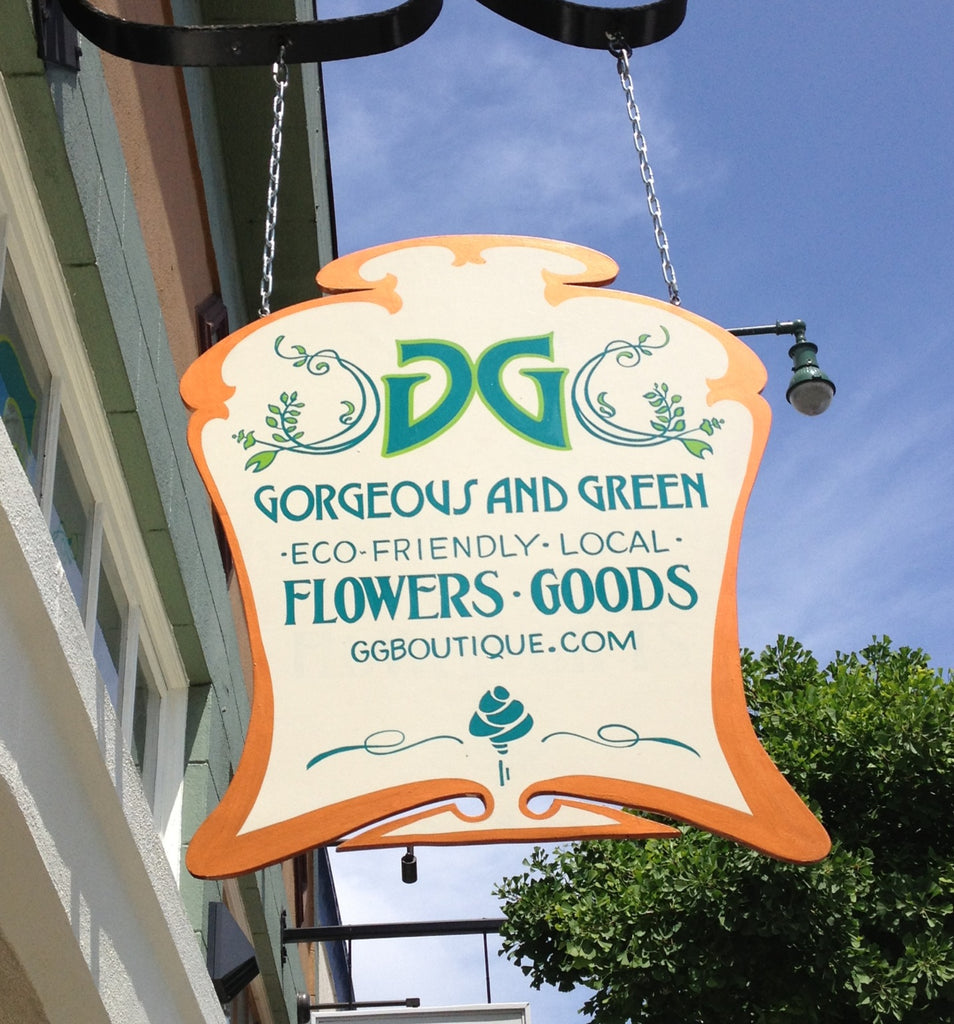 hand painted sign for Gorgeous and Green