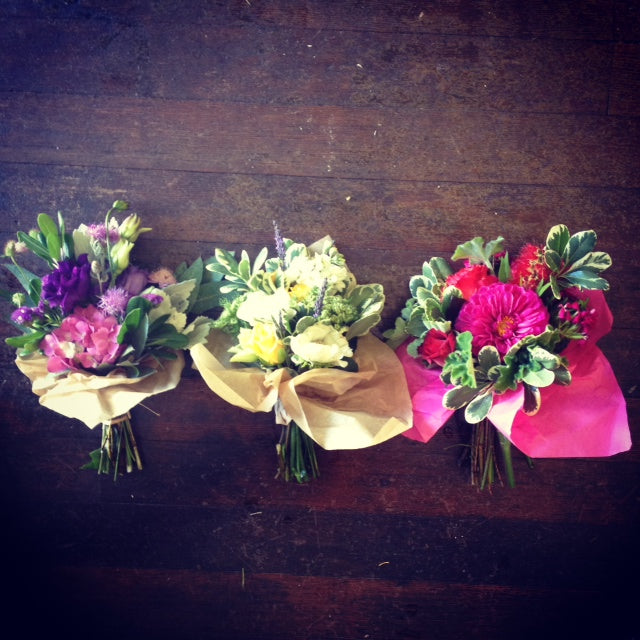 Local grown bouquets, mini sized by Gorgeous and Green